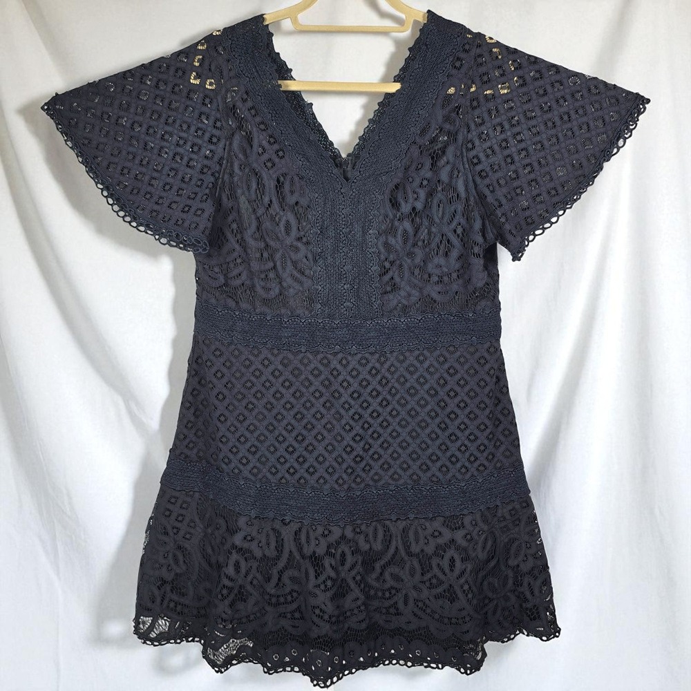 Lace Mini Dress Woman Extra Large V Neck Short‎ Sleeve Lined Boho Whimsygoth